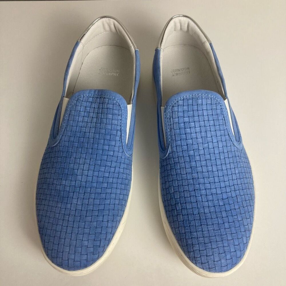 Johnston and Murphy Women's Elaina Blue Suede Leather‎ Slip On Weave Sneakers 11 - Picture 4 of 6